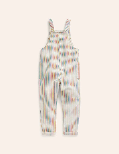 Relaxed Overalls-Ivory Multi Stripe