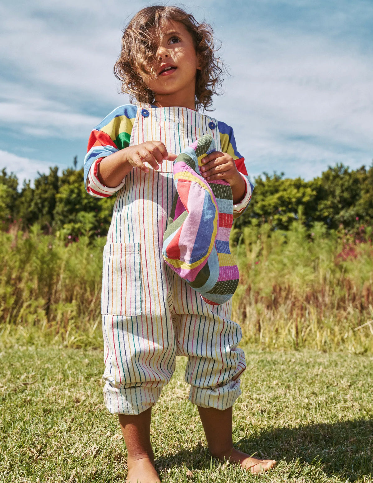 Relaxed Overalls-Ivory Multi Stripe