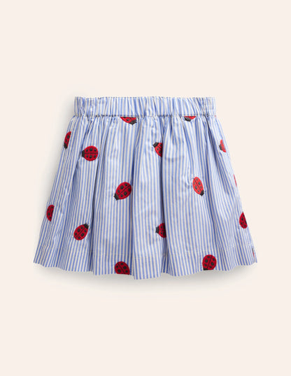 Button Through Twirly Skirt-Ticking Stripe Ladybird