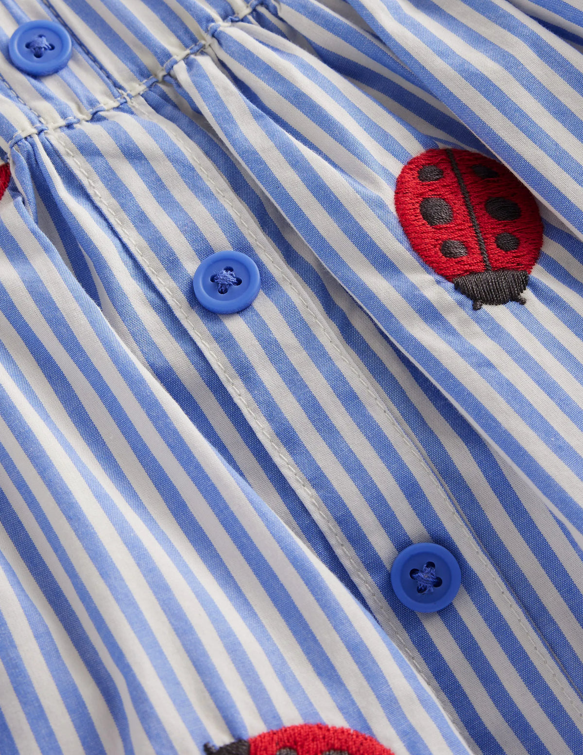 Button Through Twirly Skirt-Ticking Stripe Ladybird