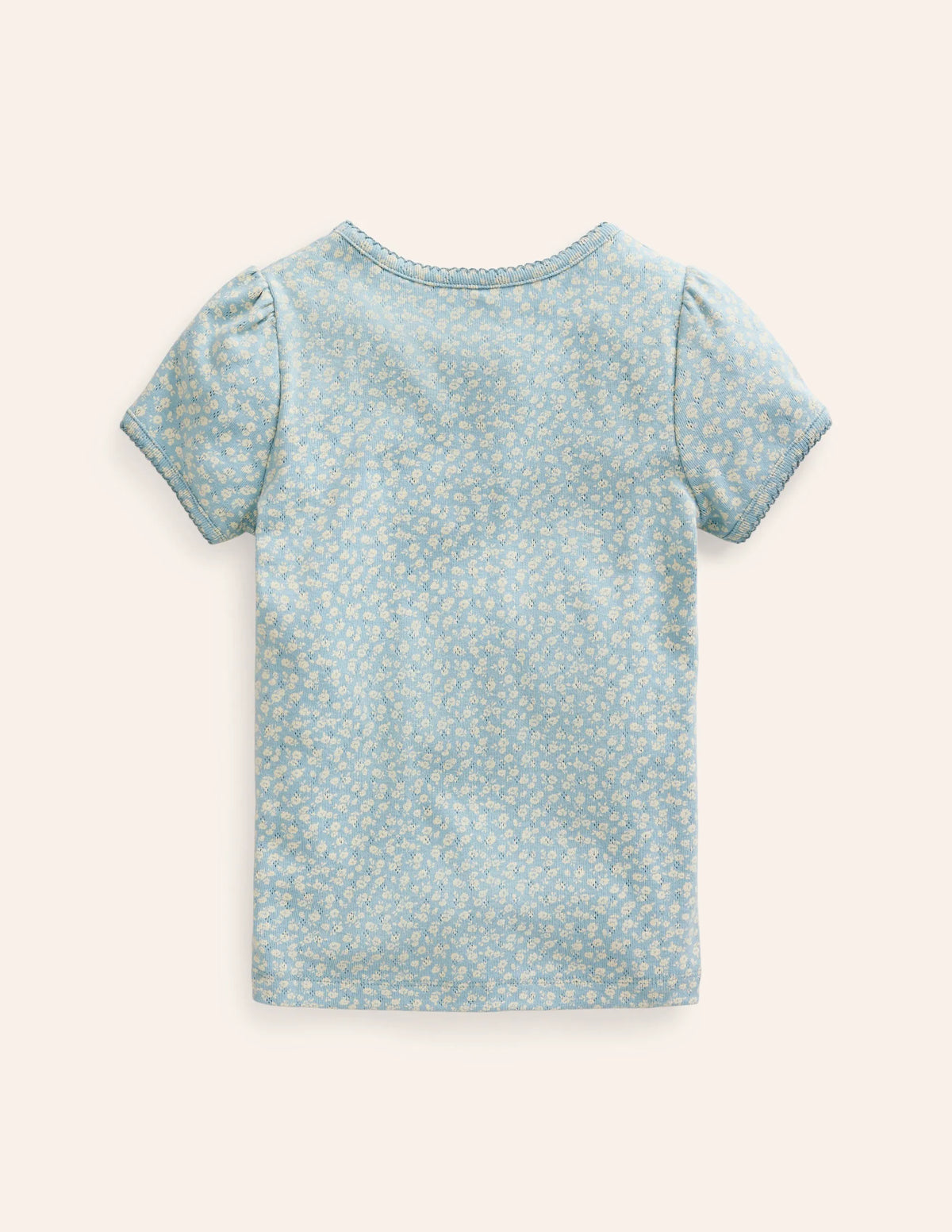 Short-sleeved Pointelle Top-Vintage Blue Floral