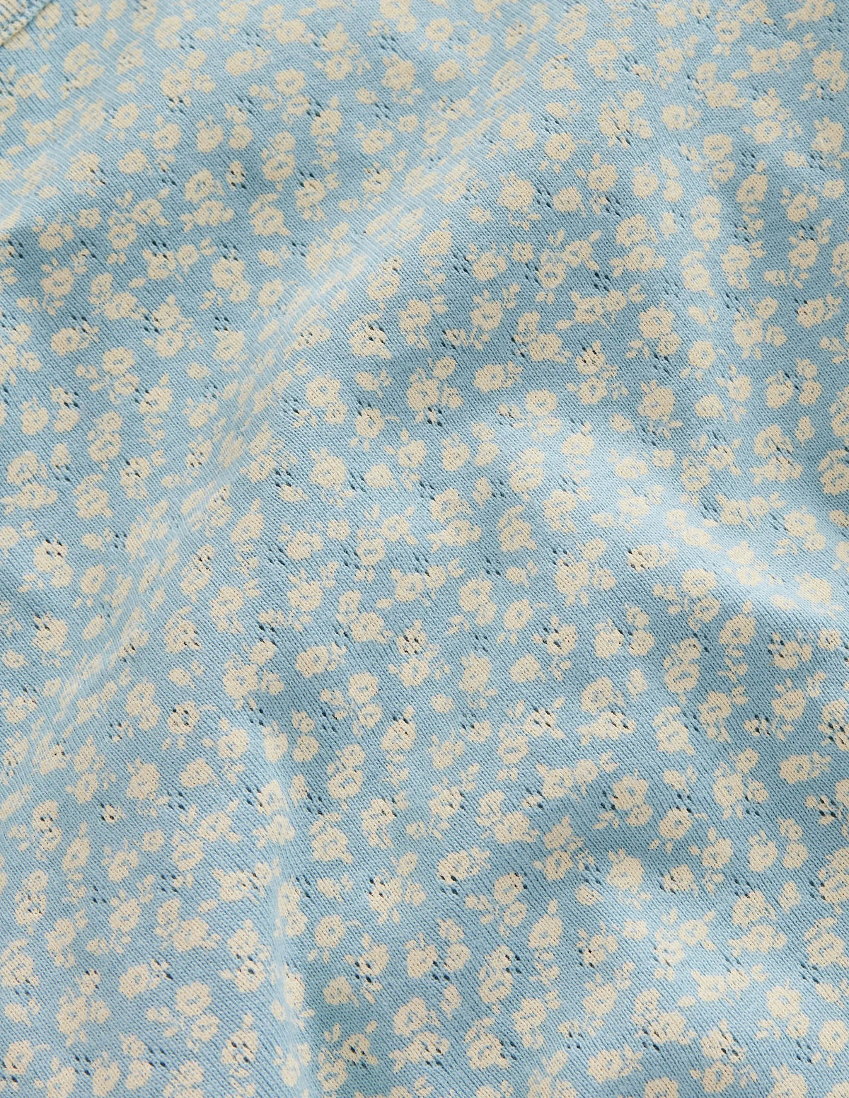 Short-sleeved Pointelle Top-Vintage Blue Floral