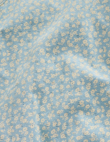 Short-sleeved Pointelle Top-Vintage Blue Floral