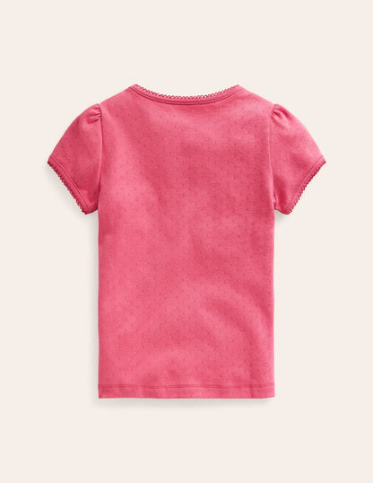 Short-sleeved Pointelle Top-Rose Pink