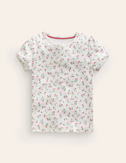 Short-sleeved Pointelle Top-Ivory Little Cherries