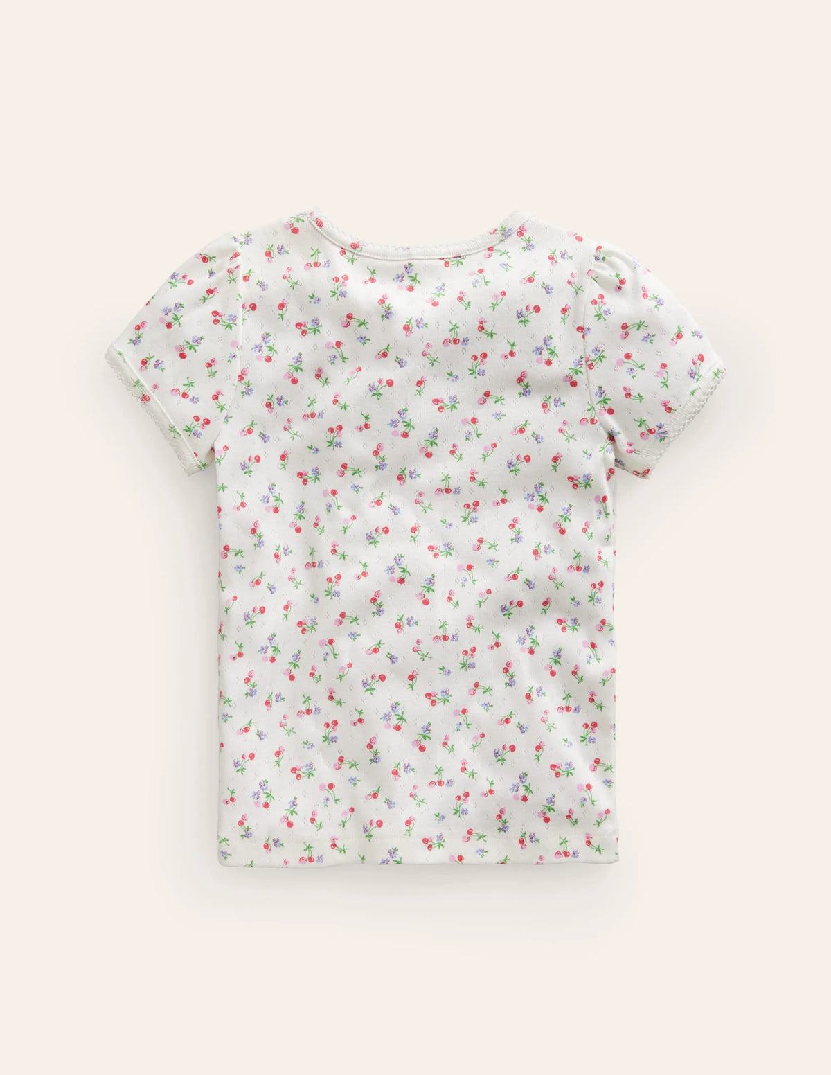 Short-sleeved Pointelle Top-Ivory Little Cherries