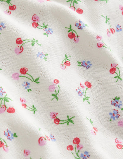 Short-sleeved Pointelle Top-Ivory Little Cherries