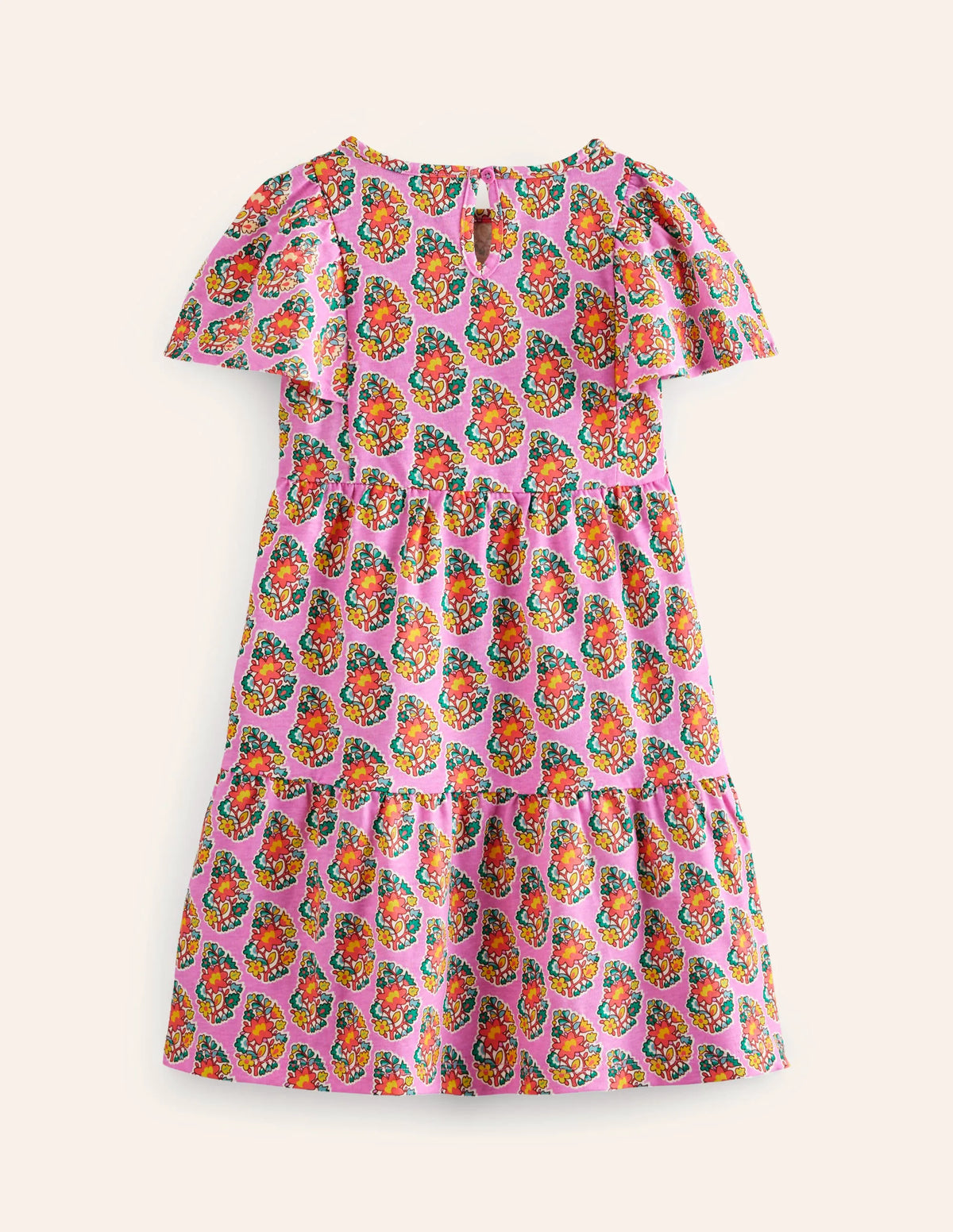 Tiered Flutter Jersey Dress-Peony Pink Paisley