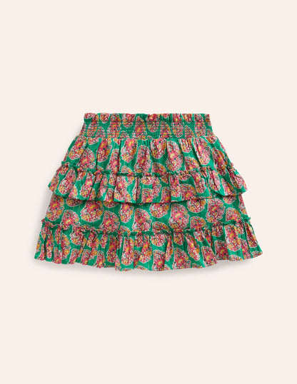 Tiered Printed Skort-Jade Green Paisley
