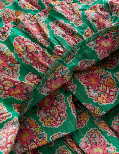 Tiered Printed Skort-Jade Green Paisley