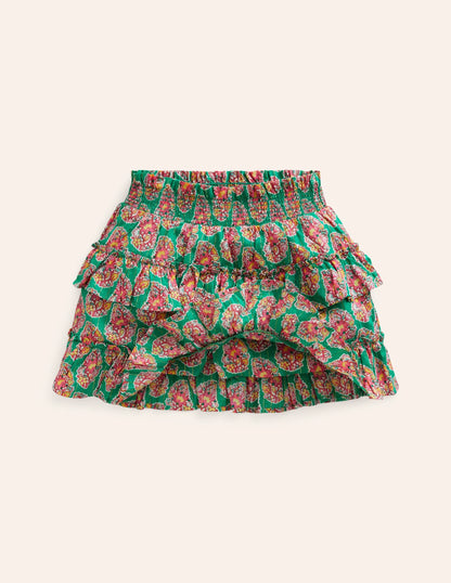 Tiered Printed Skort-Jade Green Paisley
