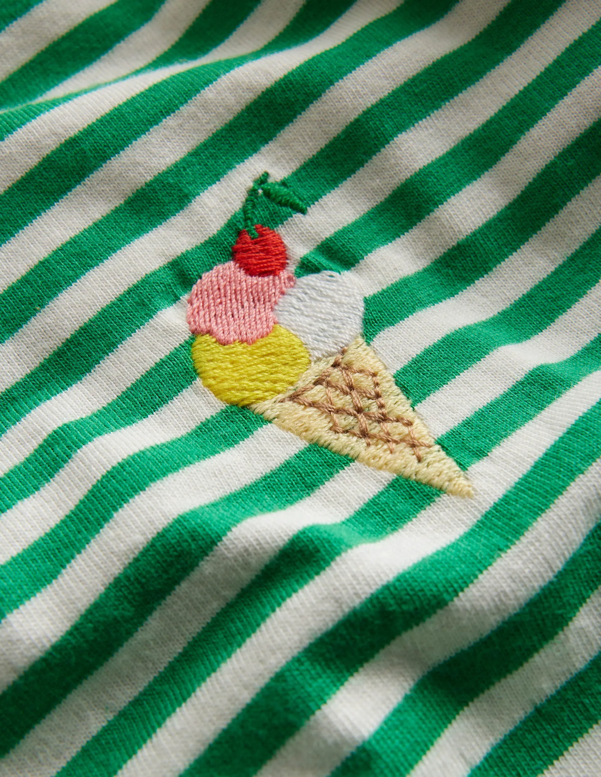 Embroidered Logo T-Shirt-Aloe Green/Ivory Ice Cream