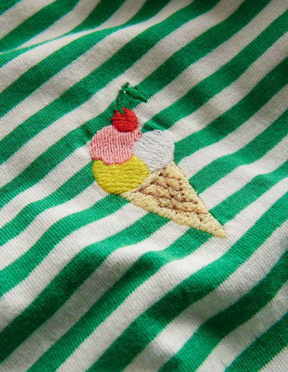 Embroidered Logo T-Shirt-Aloe Green/Ivory Ice Cream