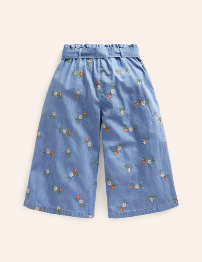 Printed Wide Leg Pants-Mid Vintage Embroidered