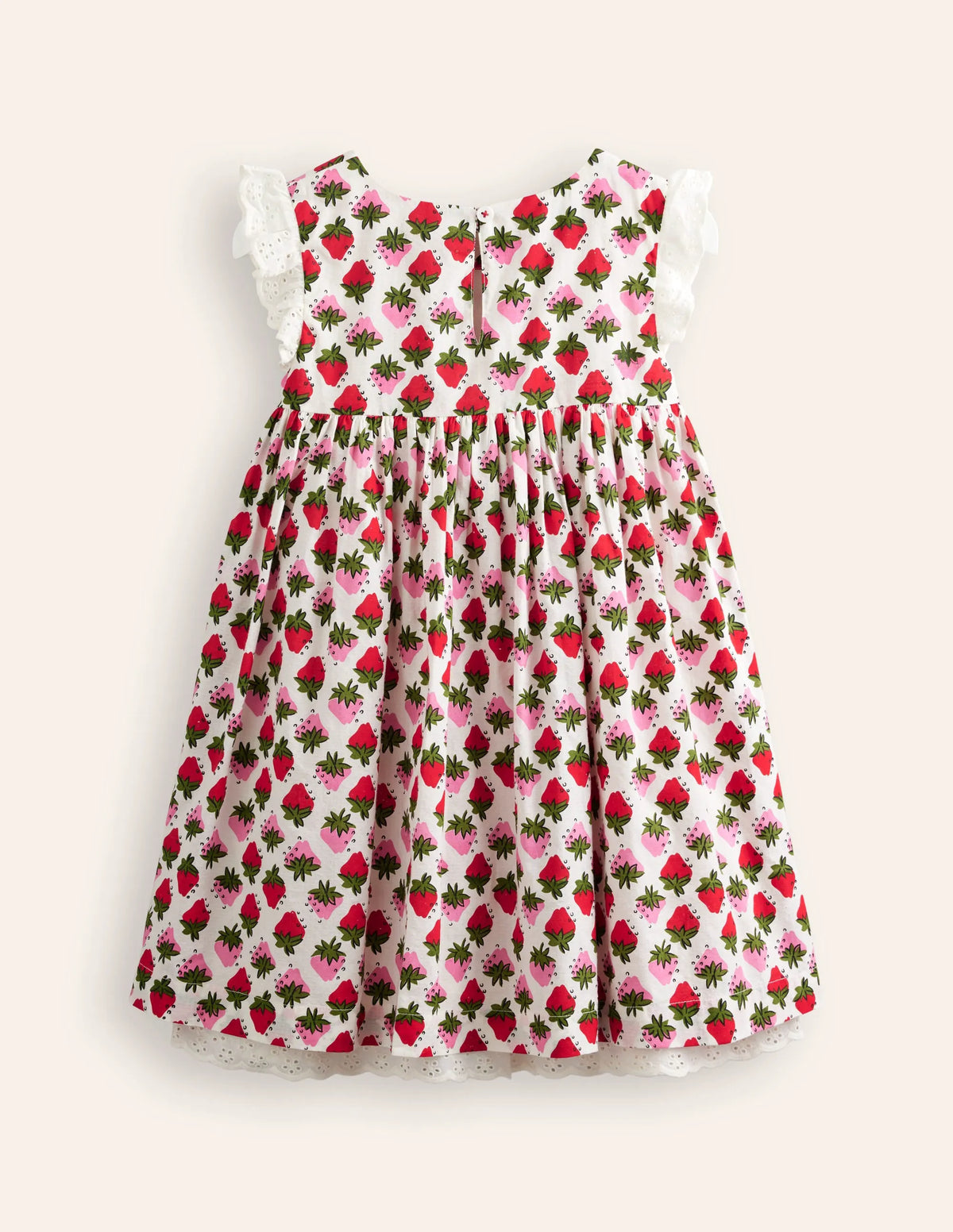 Smocked Lace Trim Dress-Vintage Strawberry Stamp
