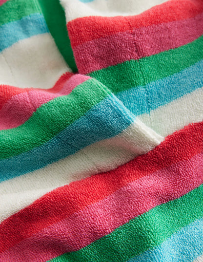 Towelling Hoodie-Hot Coral & Pink Stripe
