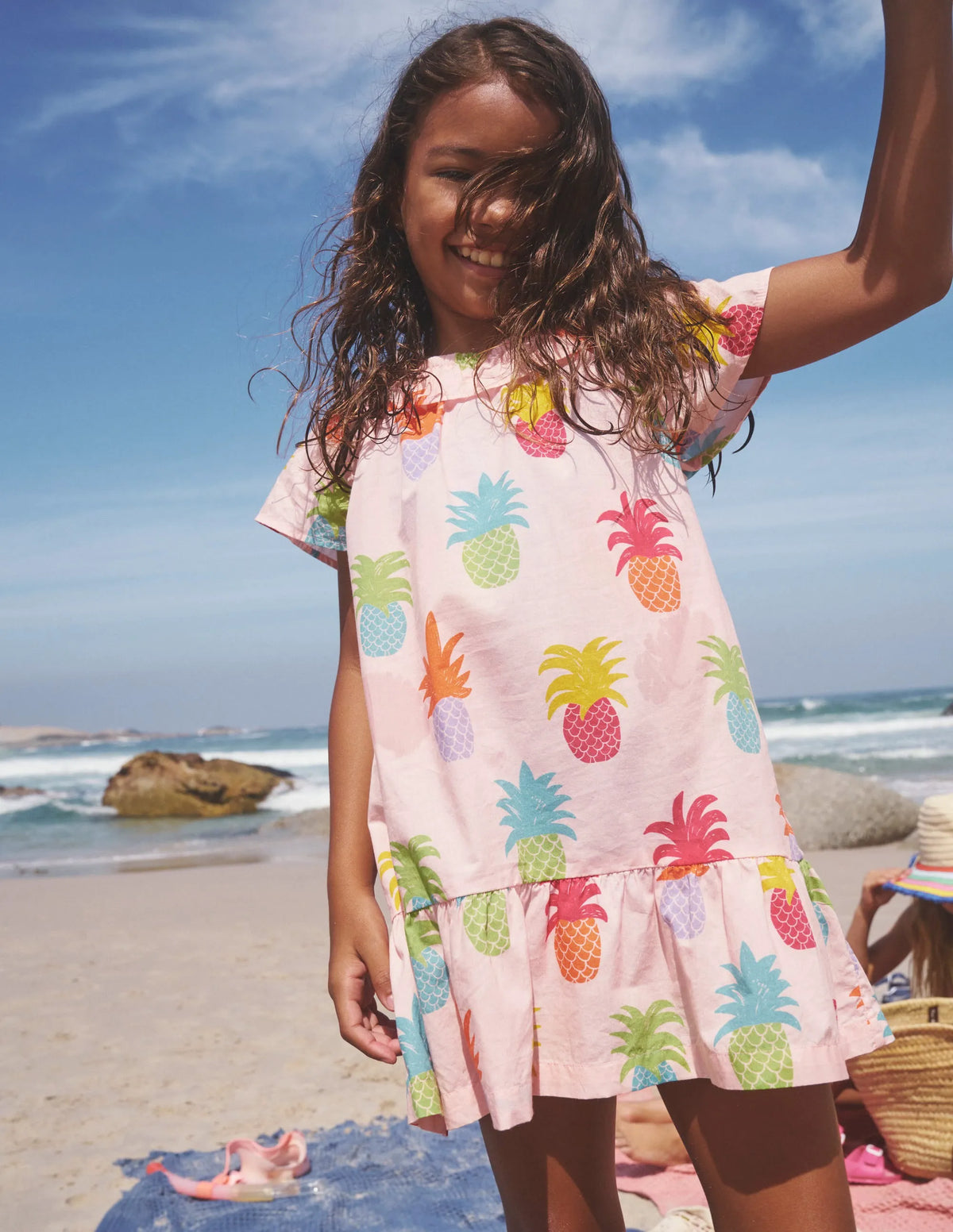 Frill Neck Woven Dress-Blooming pink Pineapples