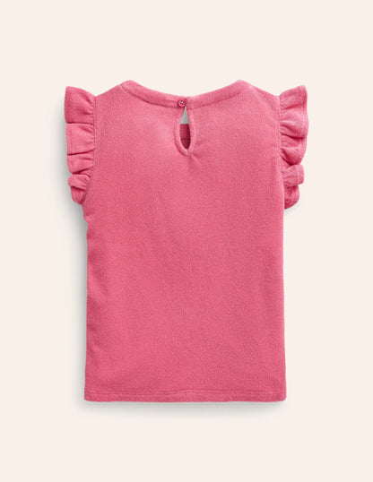 Frill Sleeve Towelling Top-Rose Pink