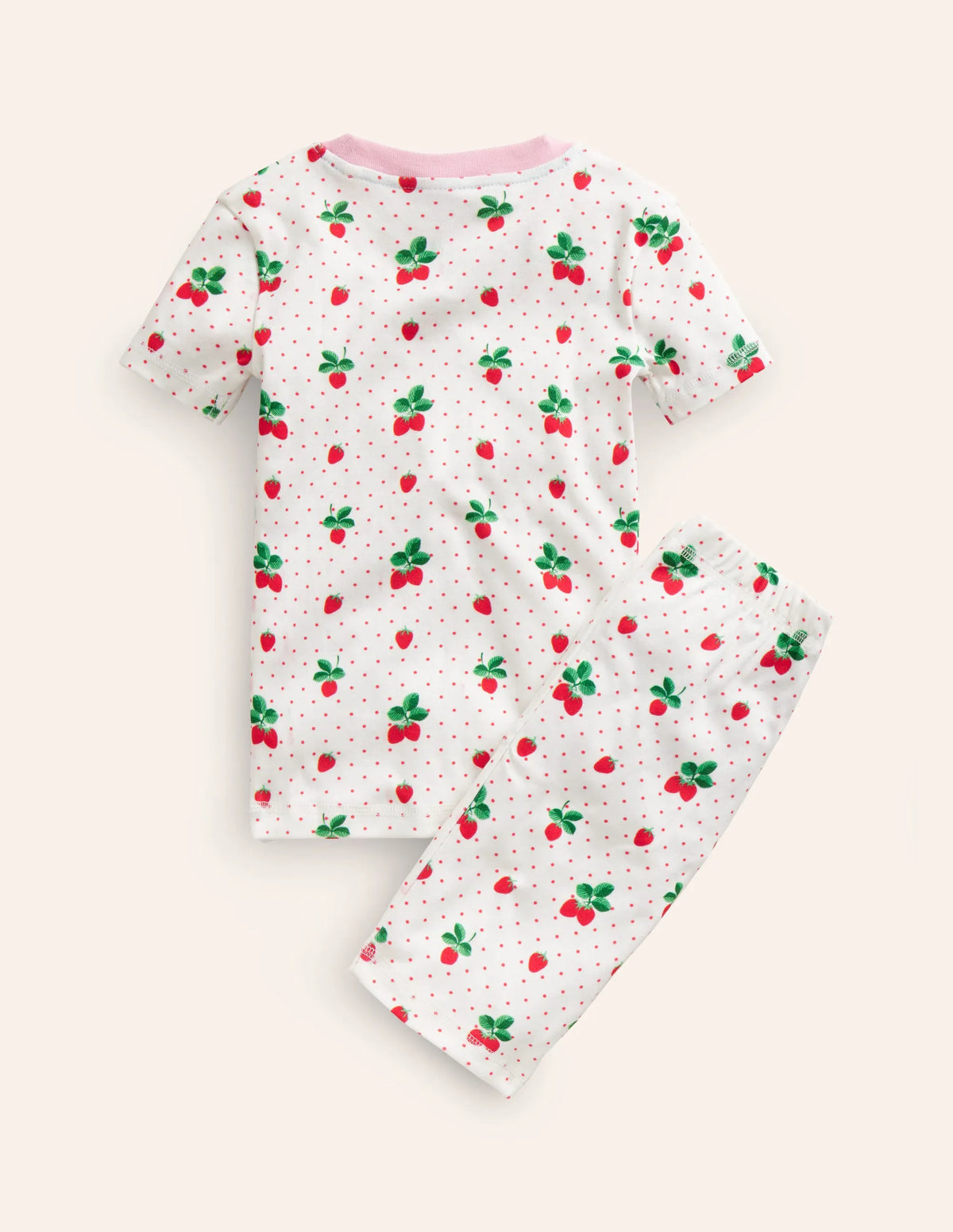 Snug Short John Pajamas-Ivory Strawberry