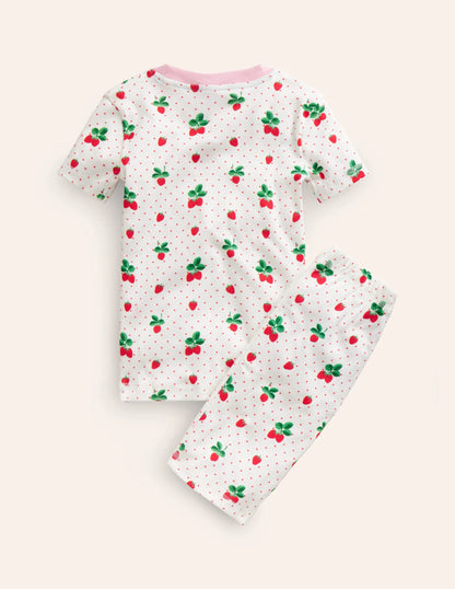 Snug Short John Pajamas-Ivory Strawberry