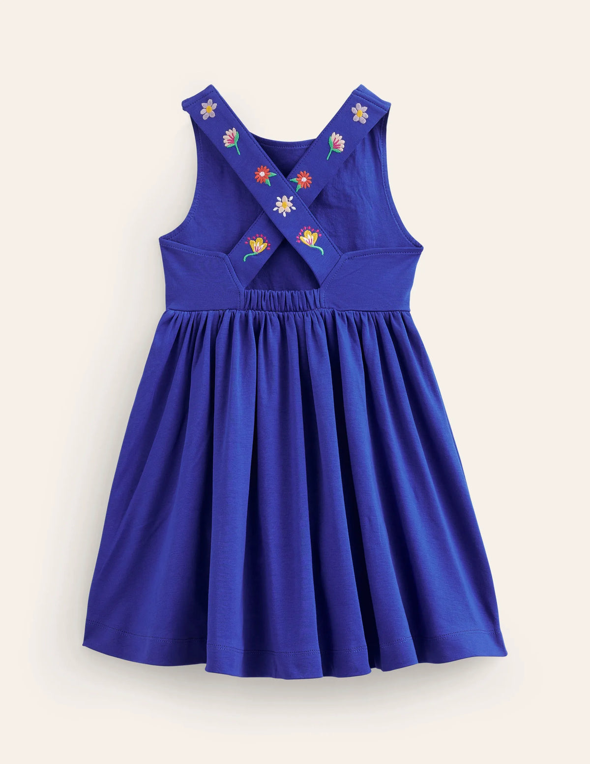 Jersey Cross-back Dress-Sapphire Blue Embroidery