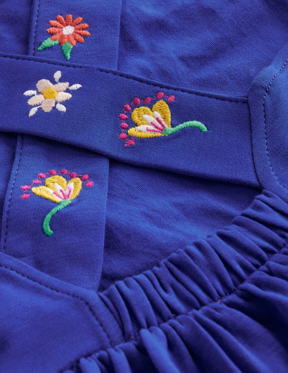 Jersey Cross-back Dress-Sapphire Blue Embroidery
