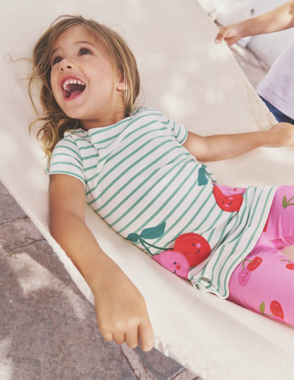 Fun Pocket Appliqué Tunic-Ivory/ Pea Green Cherries