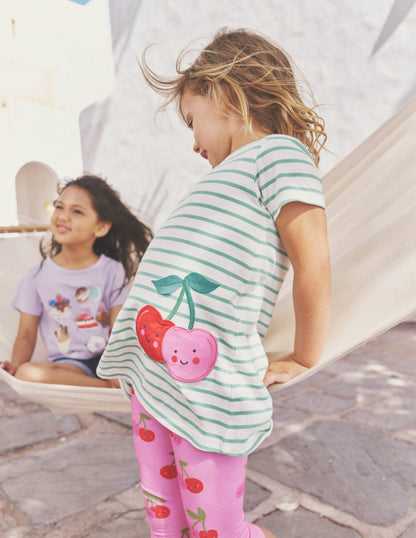 Fun Pocket Appliqué Tunic-Ivory/ Pea Green Cherries