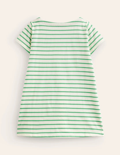 Fun Pocket Appliqué Tunic-Ivory/Brook Blue Stripe