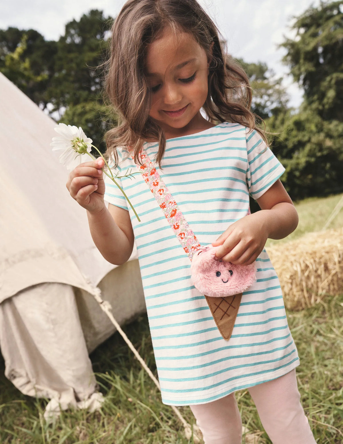Fun Pocket Appliqué Tunic-Ivory/Brook Blue Stripe