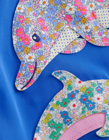 Fun Appliqué Swimsuit-Aqua Blue Dolphin
