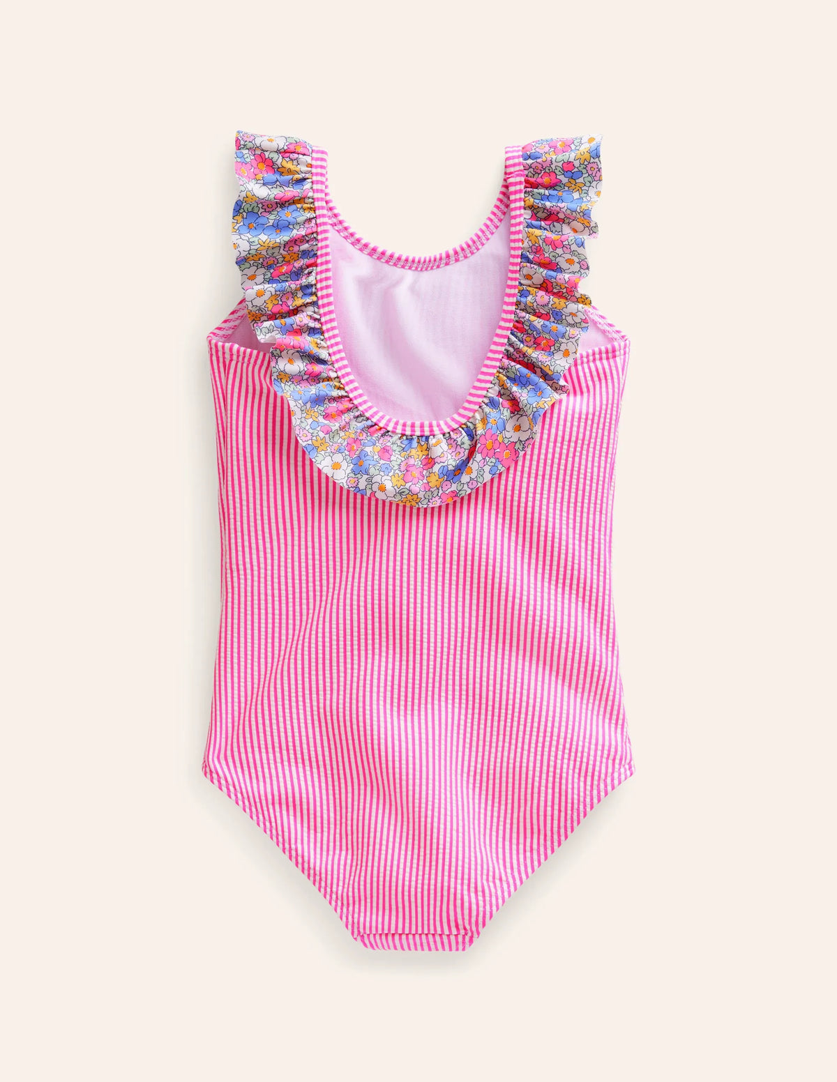 Frill Neck Swimsuit-Festival Pink Ticking Stripe