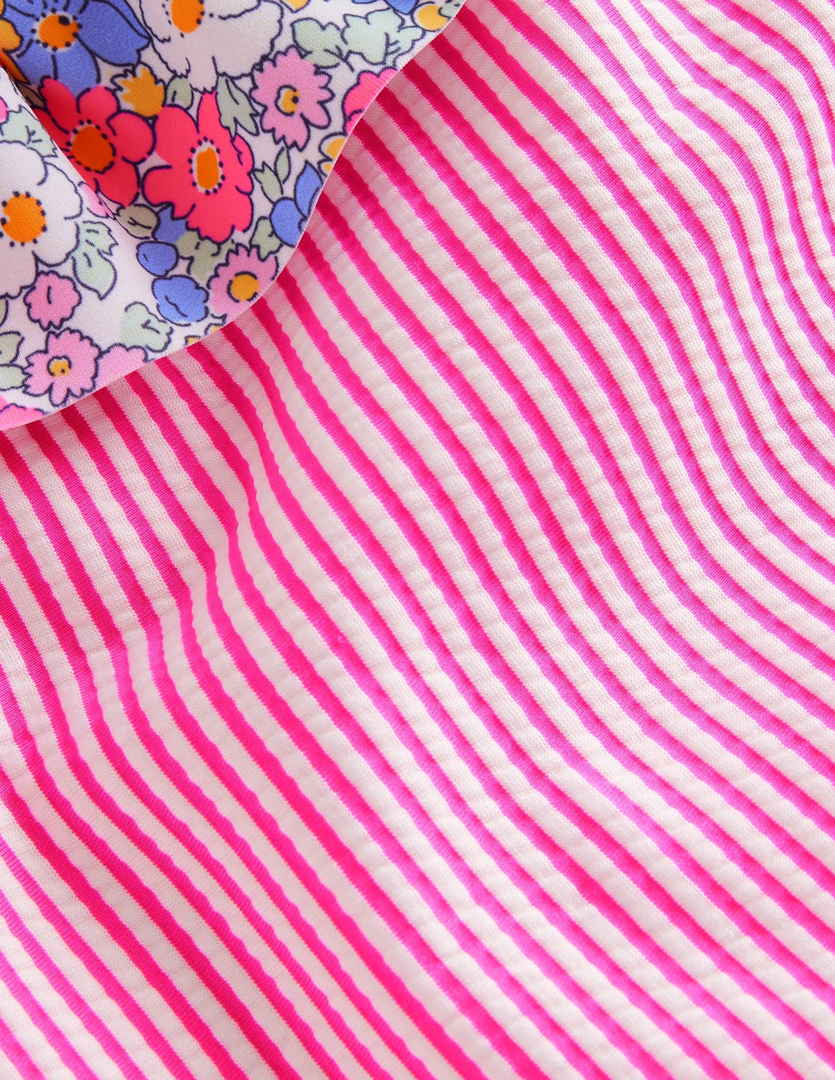 Frill Neck Swimsuit-Festival Pink Ticking Stripe