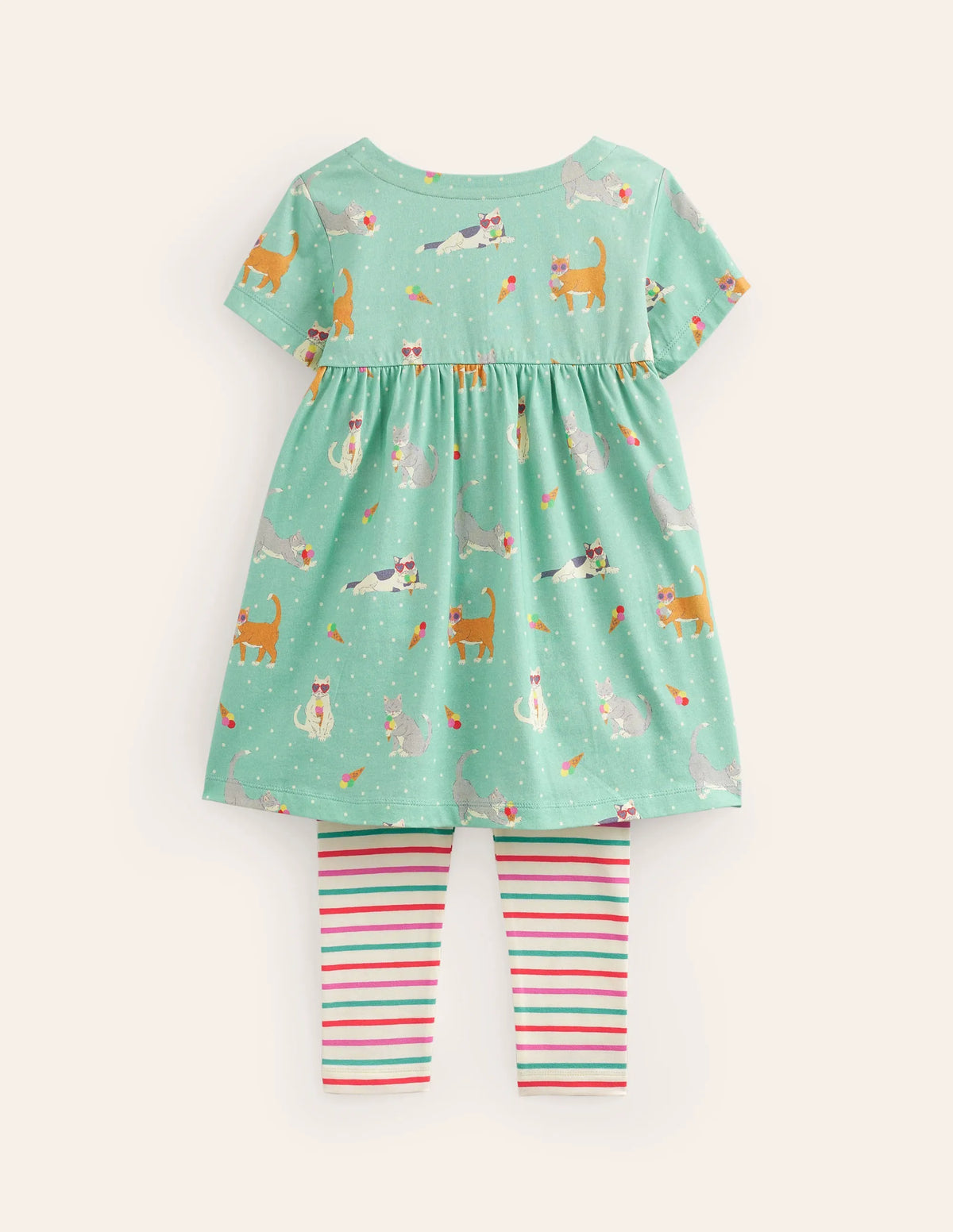 Short Sleeve Printed Tunic Set-Corsica Blue Holiday Cats
