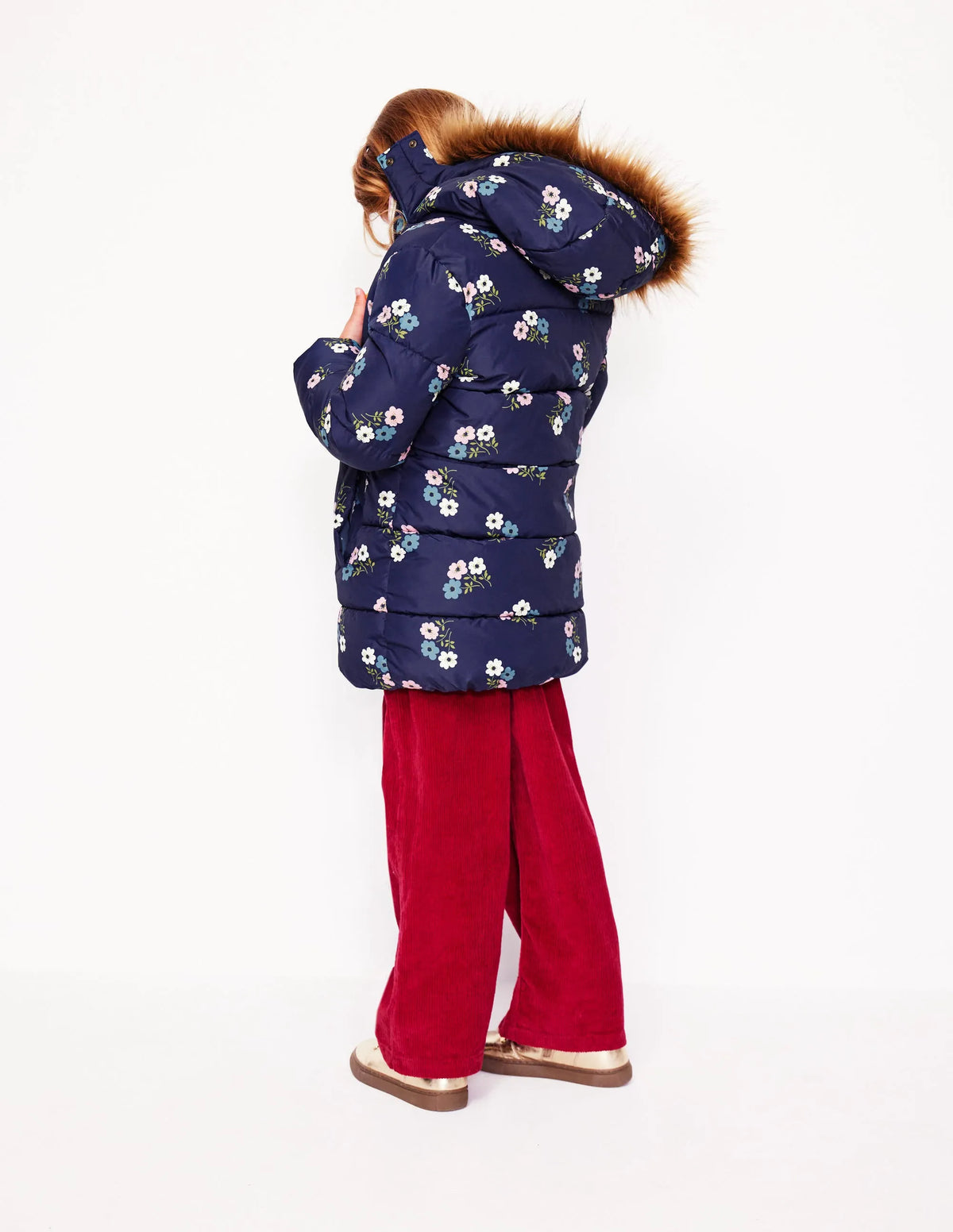 Longline Padded Coat-College Navy Posy