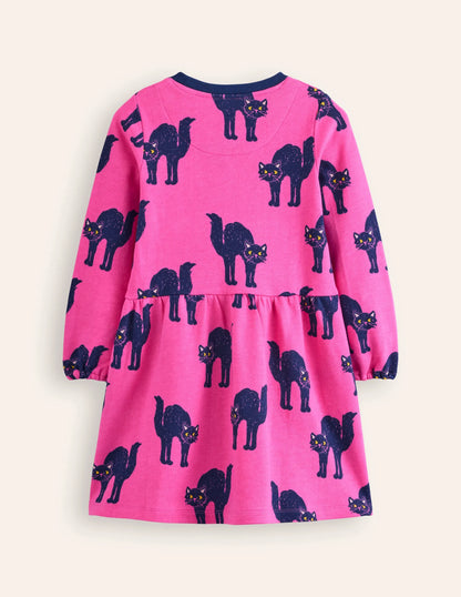 Loopback Sweatshirt Dress-Tickled Pink Cats
