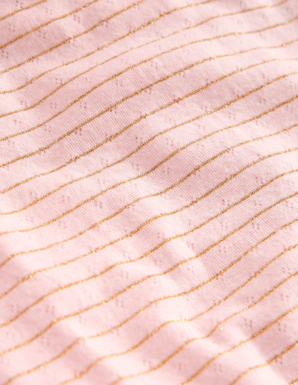 Long Sleeve Pointelle Top-Chalk Pink/ Gold Lurex Stripe