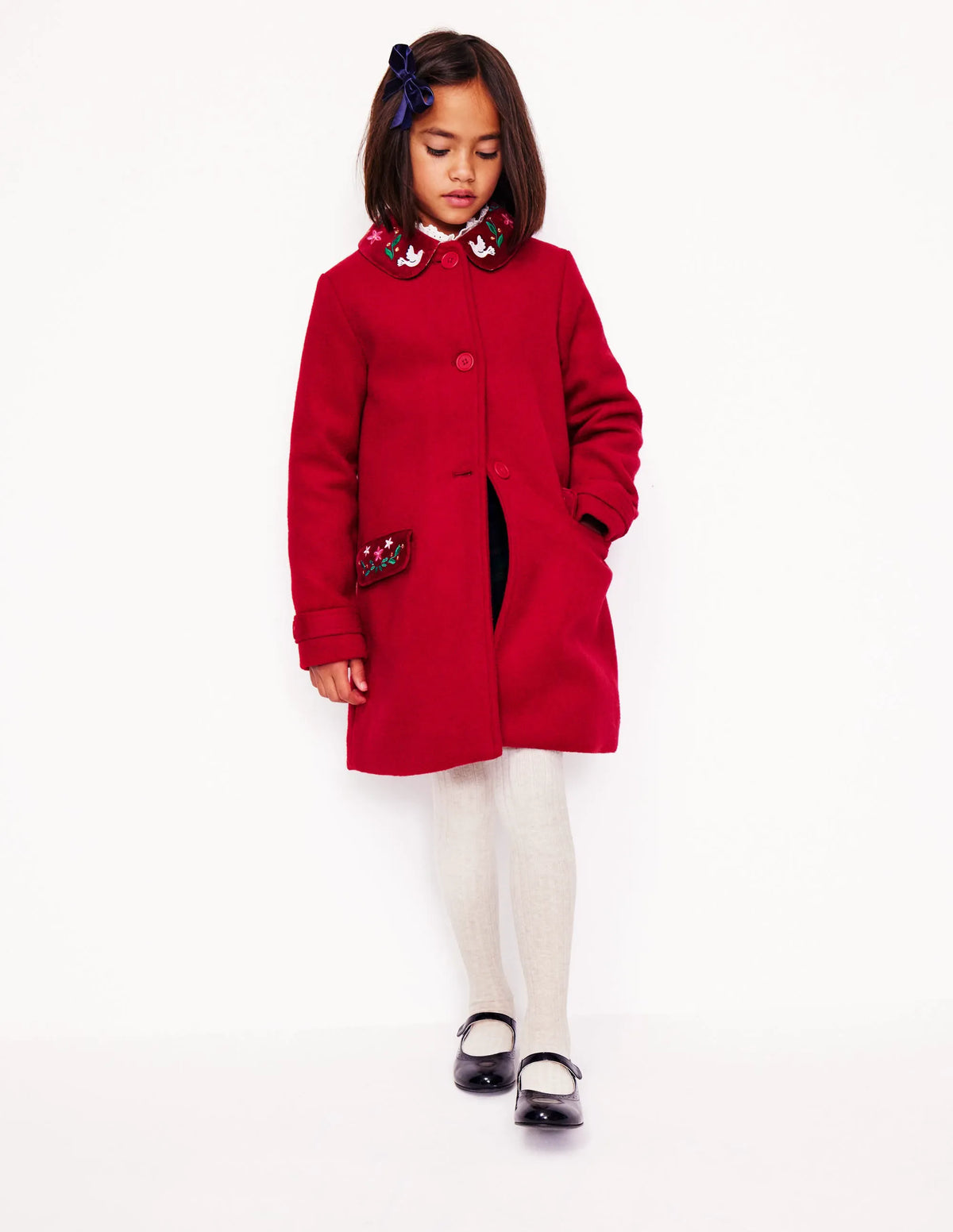 Wonderful Wool Blended Coat-Royal Red Embroidery