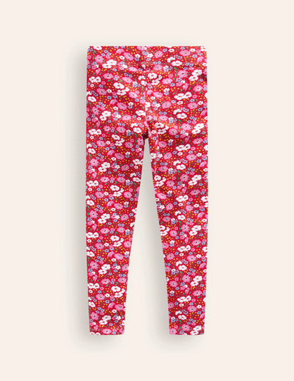Everyday Fun Leggings-Brilliant Red Festive Flower