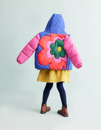 Fun Padded Coat-Colourblock Flower