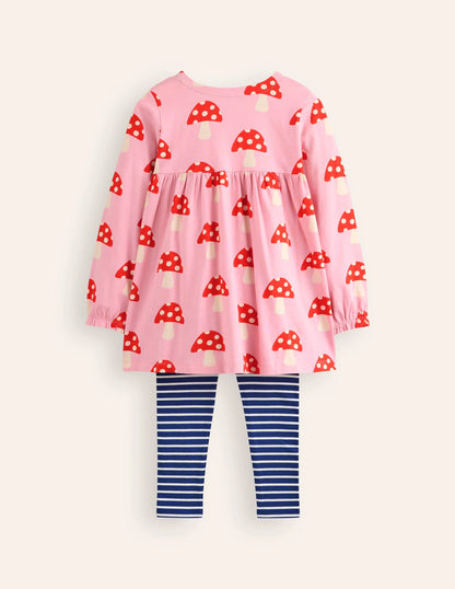 Print Tunic and Leggings Set-Vintage Pink Large Toadstools