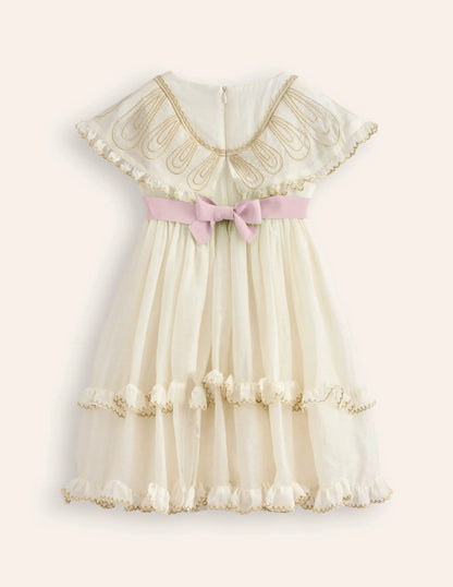 Organza Angel Ruffle Dress-Ivory