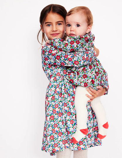 Woven Party Dress-Glacier Blue Floral