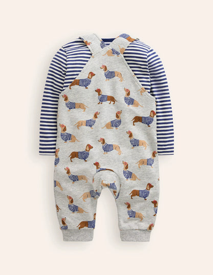 Jersey Overalls Set-Grey Sausage Dogs