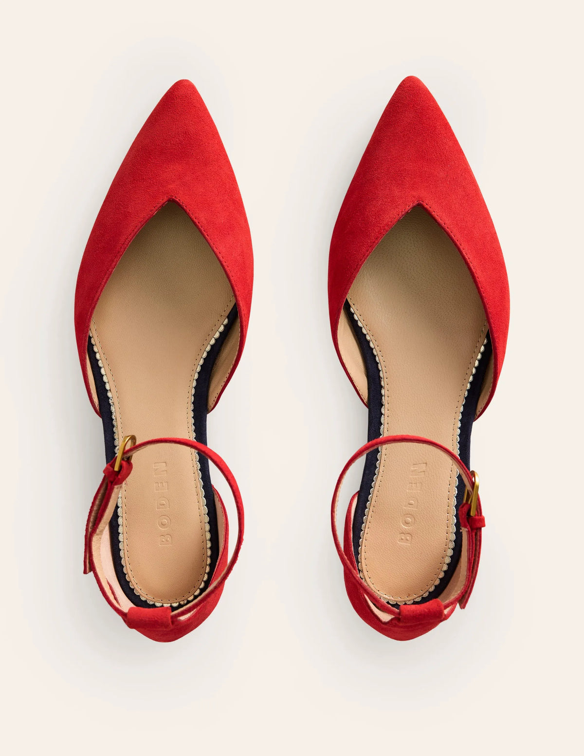 Ankle Strap Point Flats-Post Box Red Suede