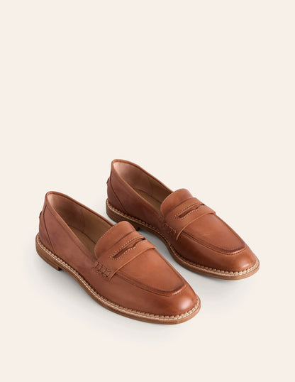 Nya Penny Loafers-Tan Burnished Leather