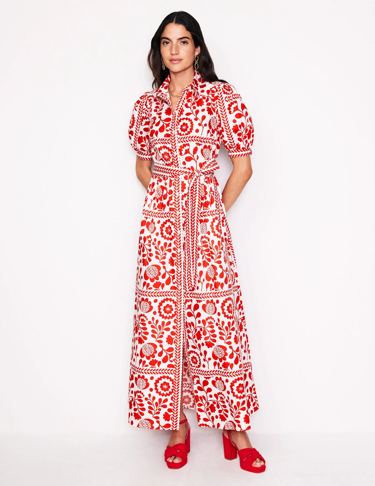 Alexa Maxi Shirt Dress-Rouge, Vine Tile