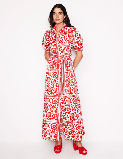 Alexa Maxi Shirt Dress-Rouge, Vine Tile