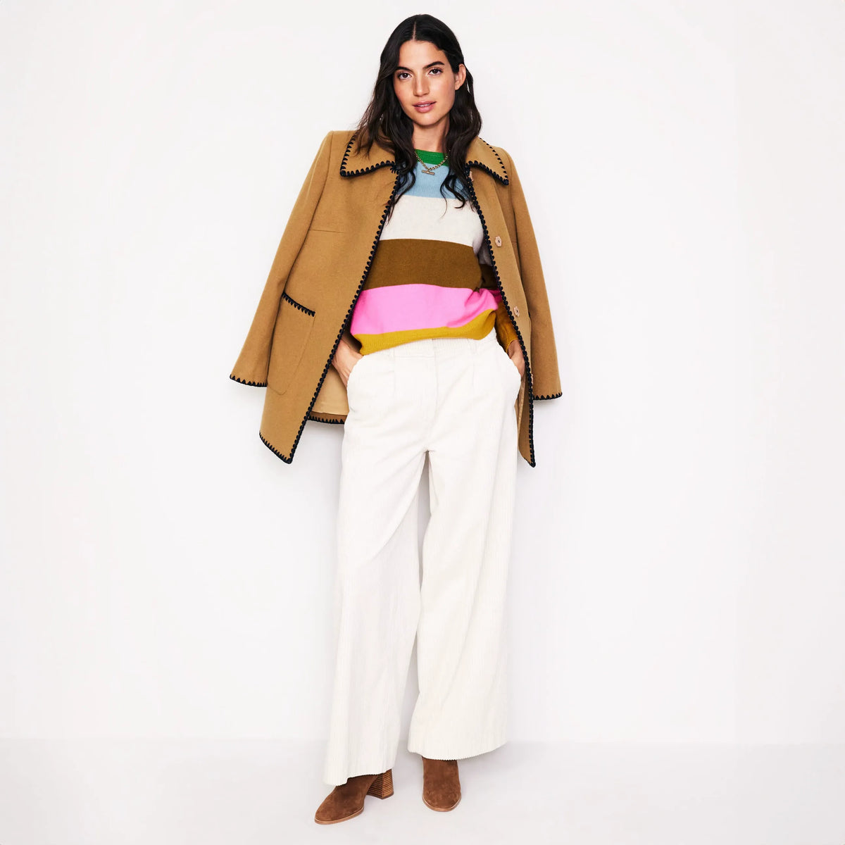 Eva Cashmere Crew Neck Sweater-Multi, Rainbow