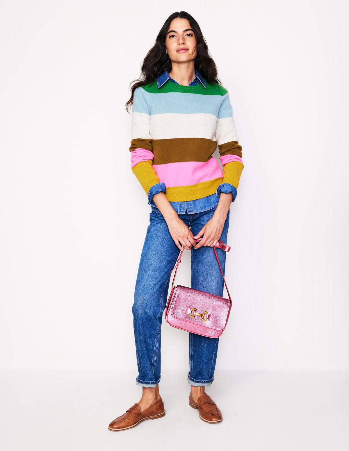Eva Cashmere Crew Neck Sweater-Multi, Rainbow